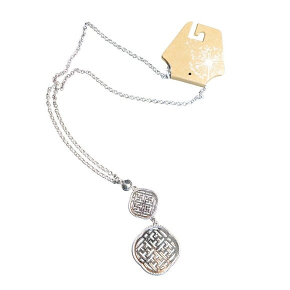 New Silver Double Pendant Necklace With Intricate Design For Women - Picture 1 of 5